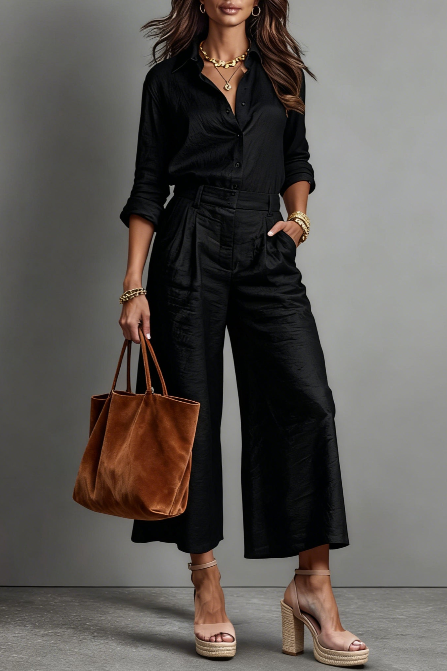 Relaxed Capri Pants and Loose Shirt Linen Set