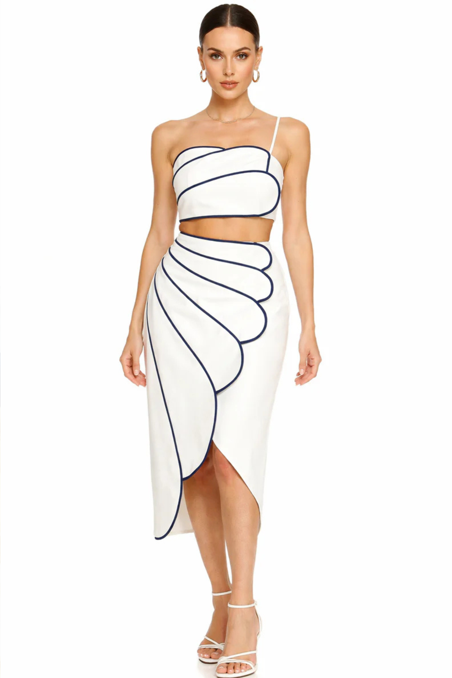 Modern Sculpted Crop Top and Draped Midi Skirt Set