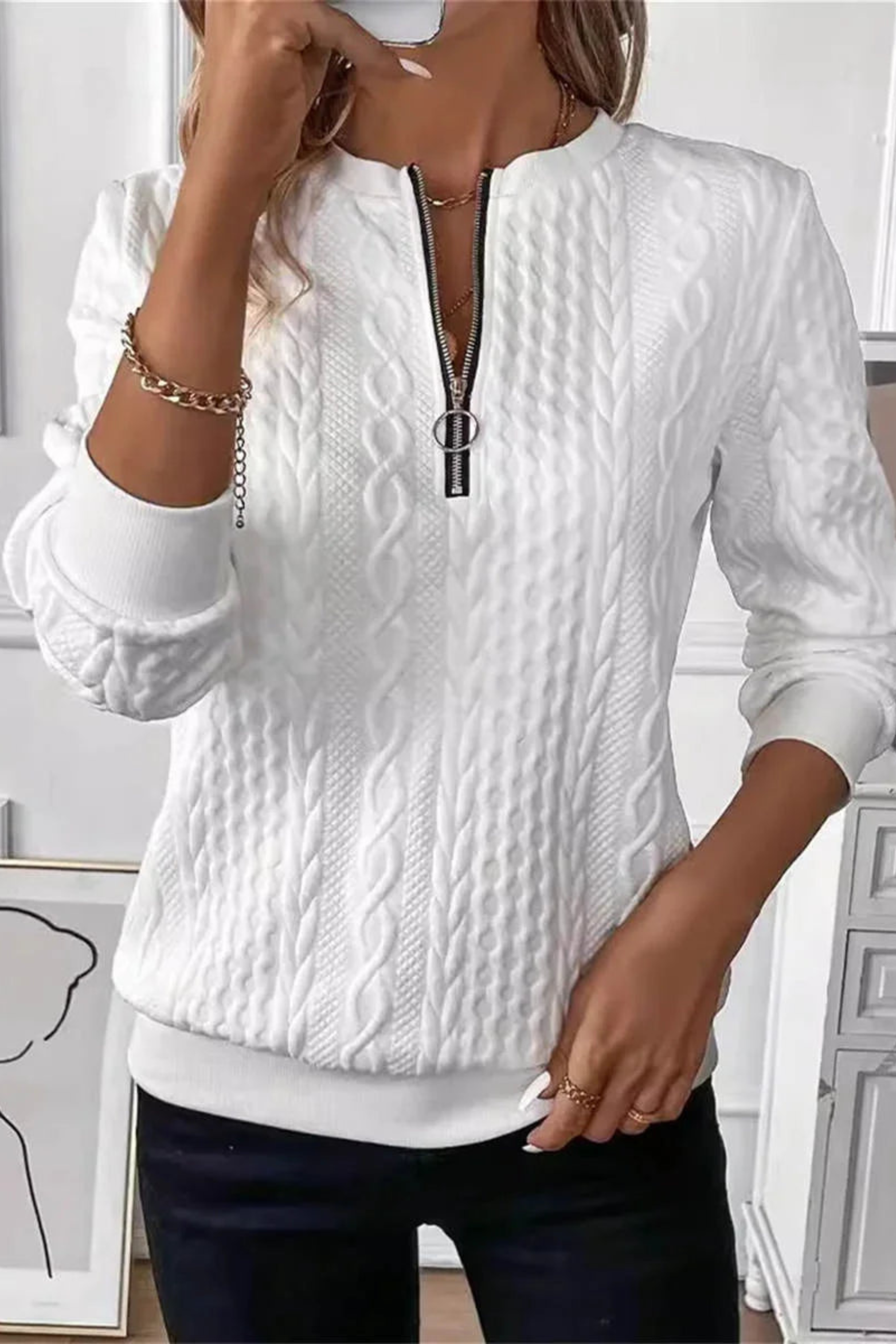 Women's Zip Detail Crew Sweatshirt