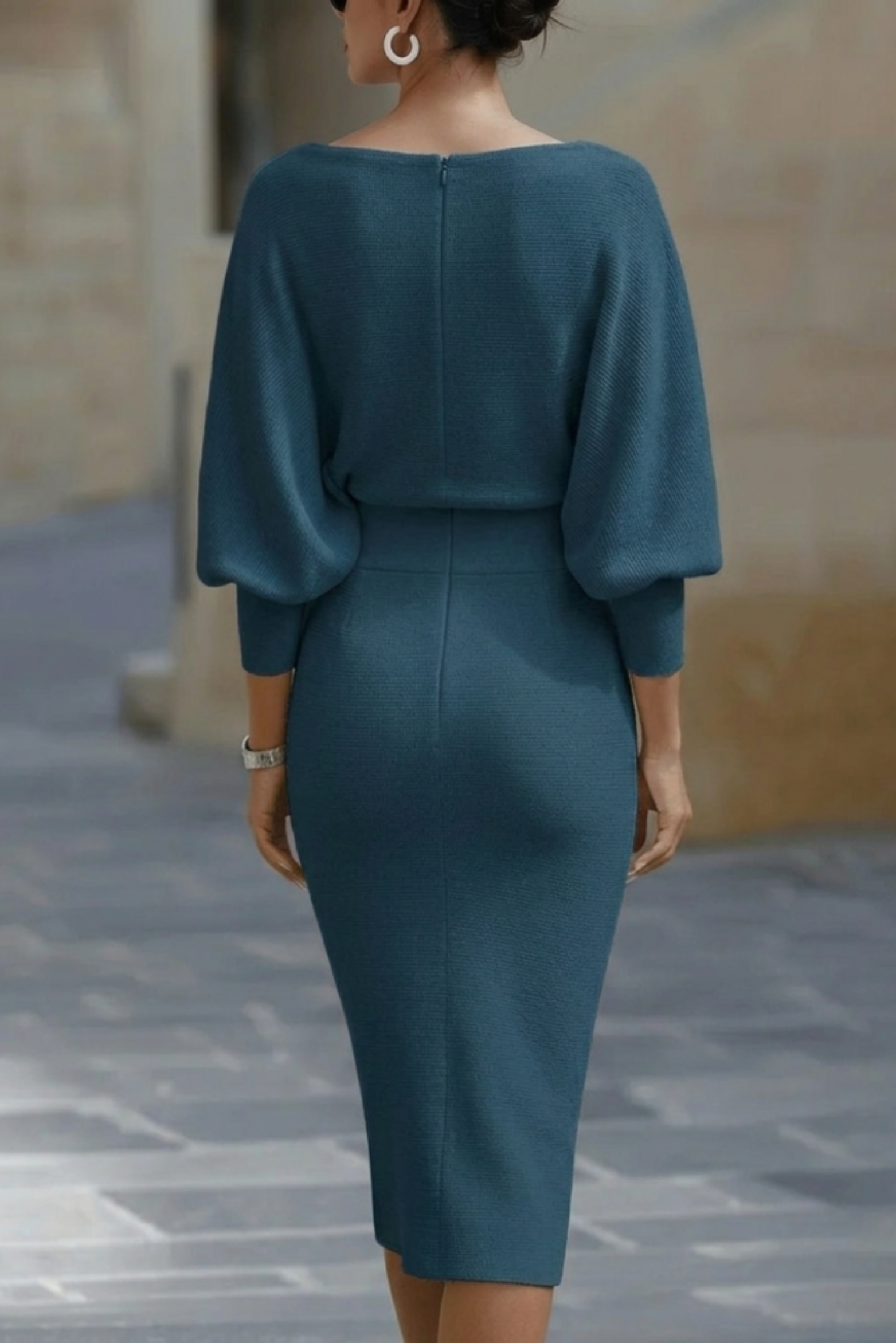 Cowl Neck Bat Sleeve Bodycon Midi Dress