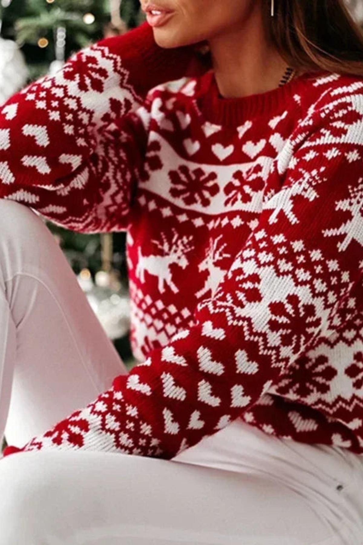 Festive Winter Motif Crew Neck Sweater