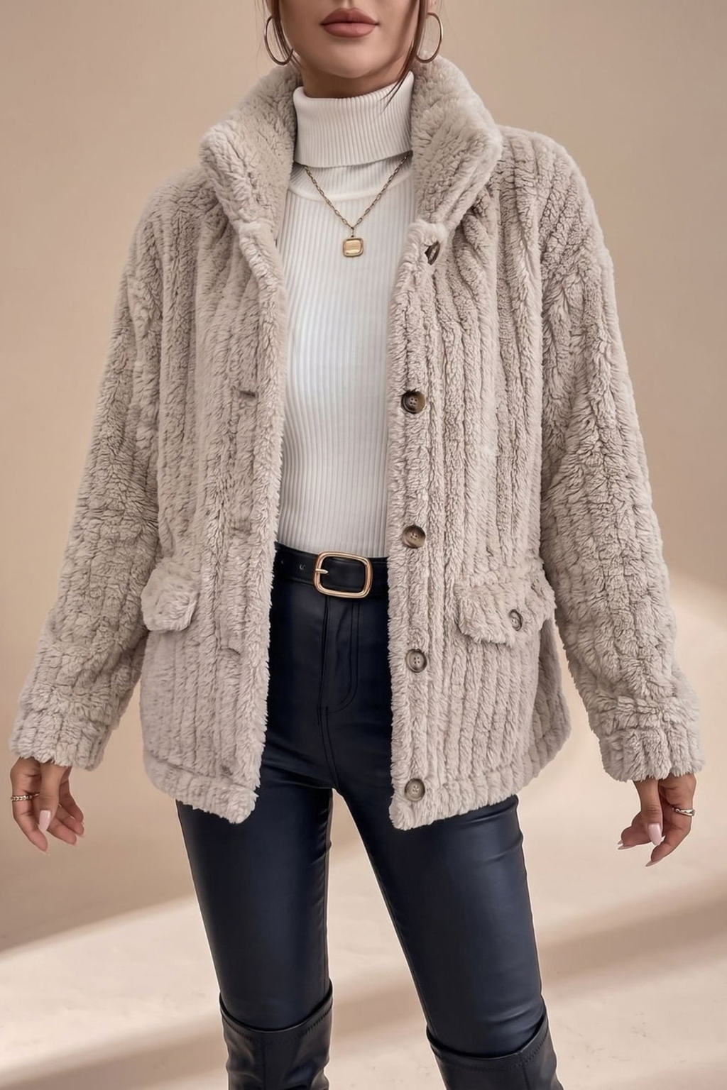 Teddy Fleece Button Front Coat