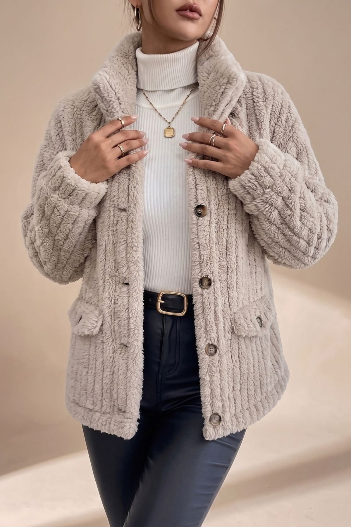 Teddy Fleece Button Front Coat