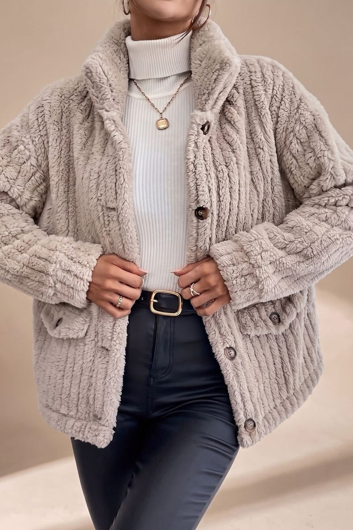 Teddy Fleece Button Front Coat