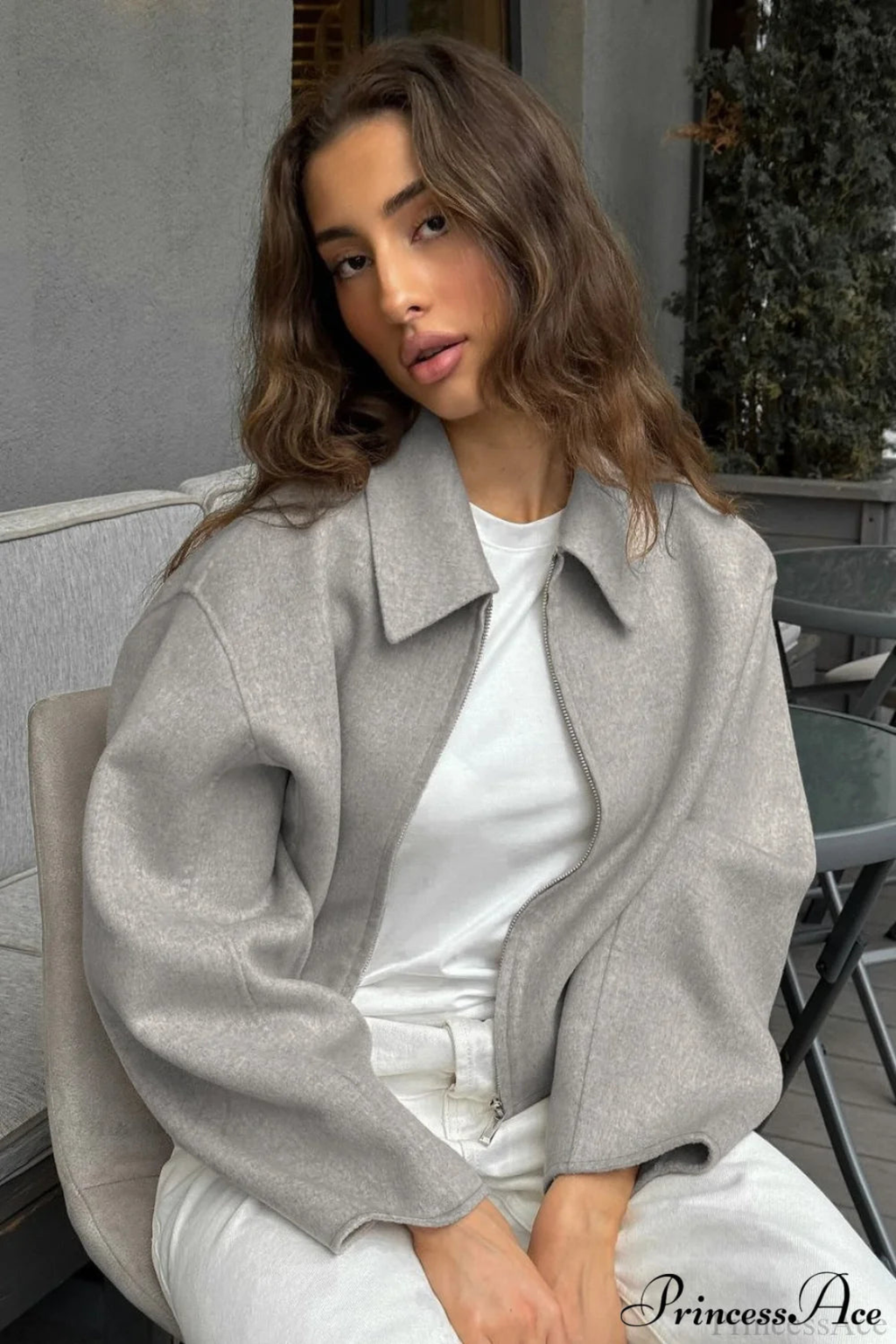 Women's Brown Wool-Blend Lapel Jacket