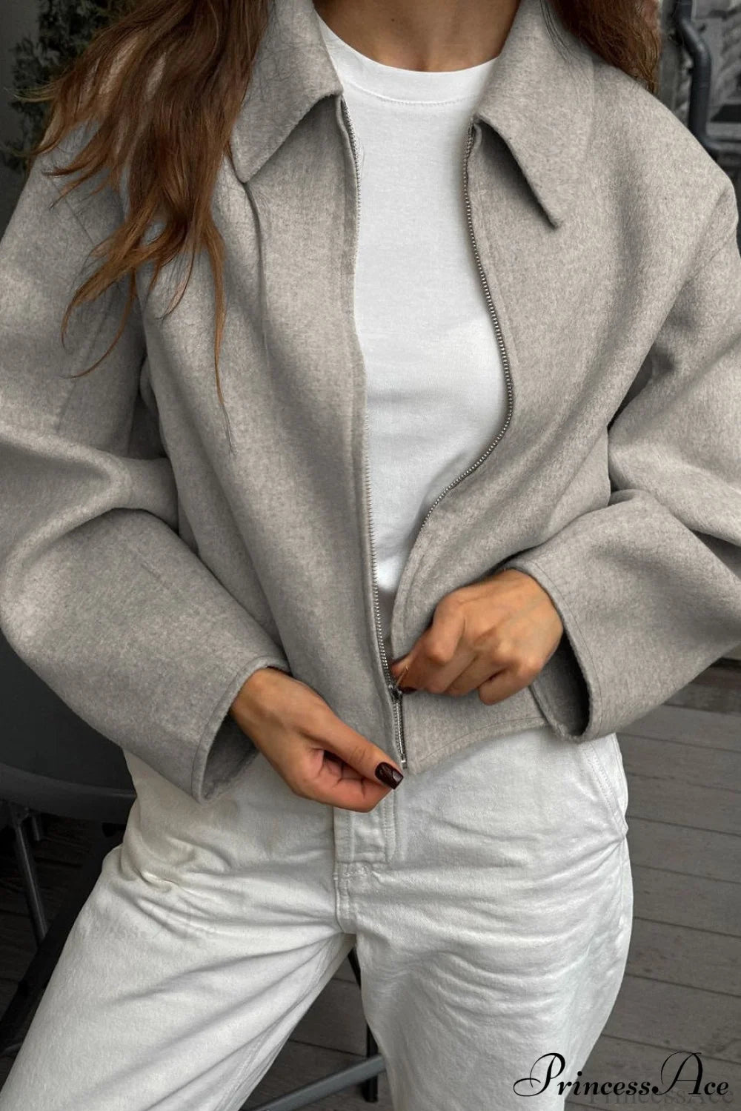 Women's Brown Wool-Blend Lapel Jacket