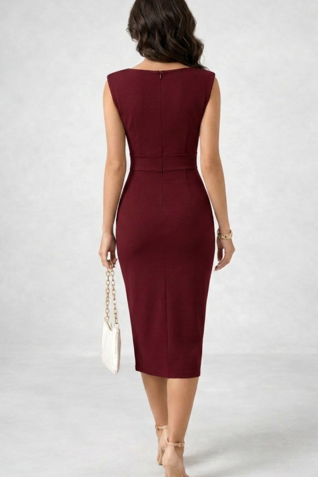 Cowl Neck Sleeveless Midi Cocktail Dress