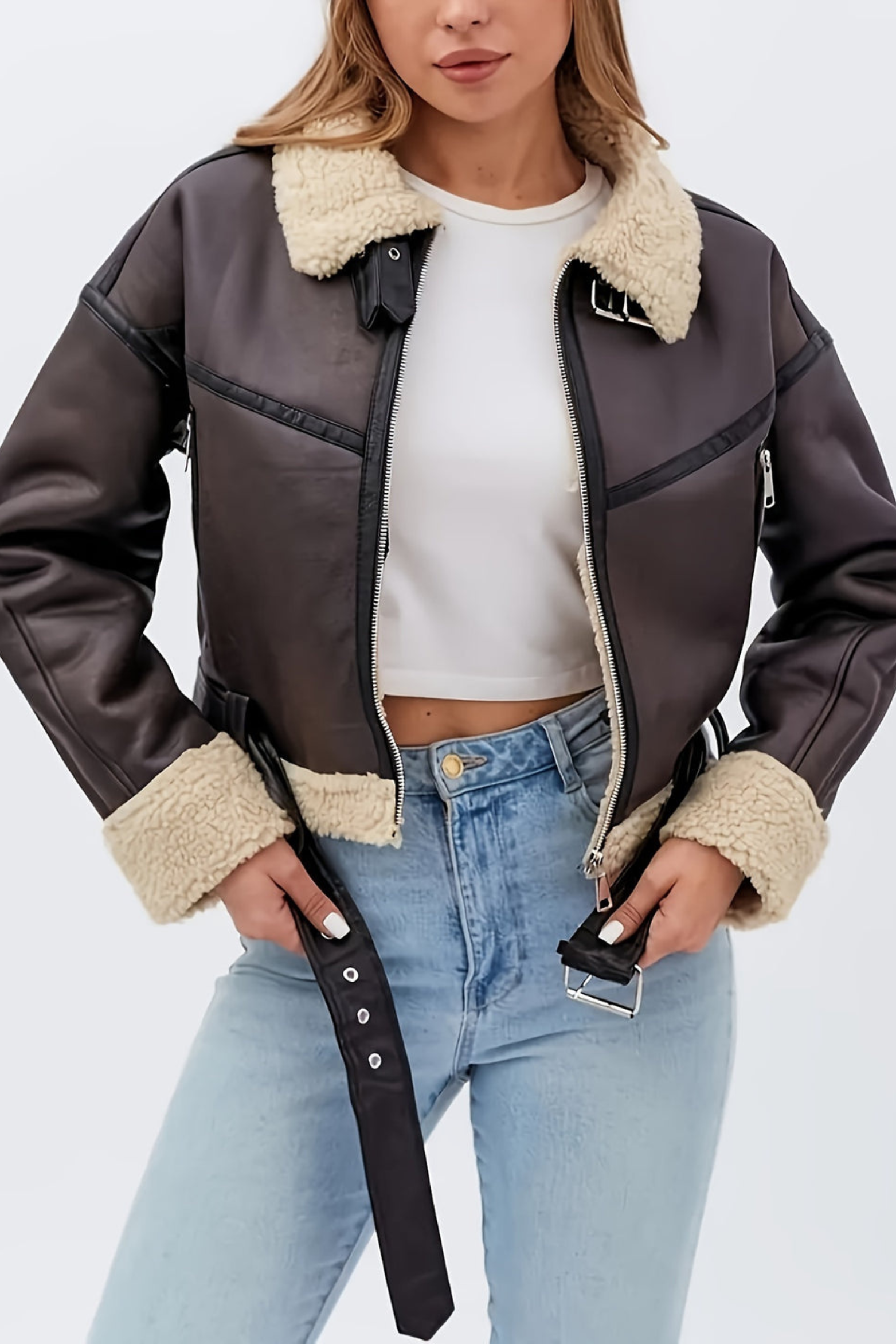 Women's Cropped Faux Shearling Jacket