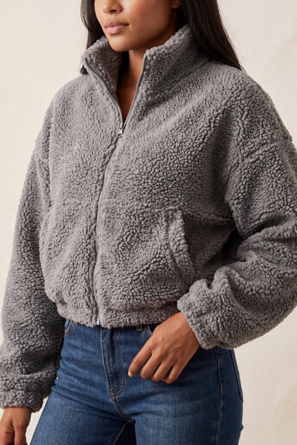 Women's Cropped Half Zip Fleece Jacket