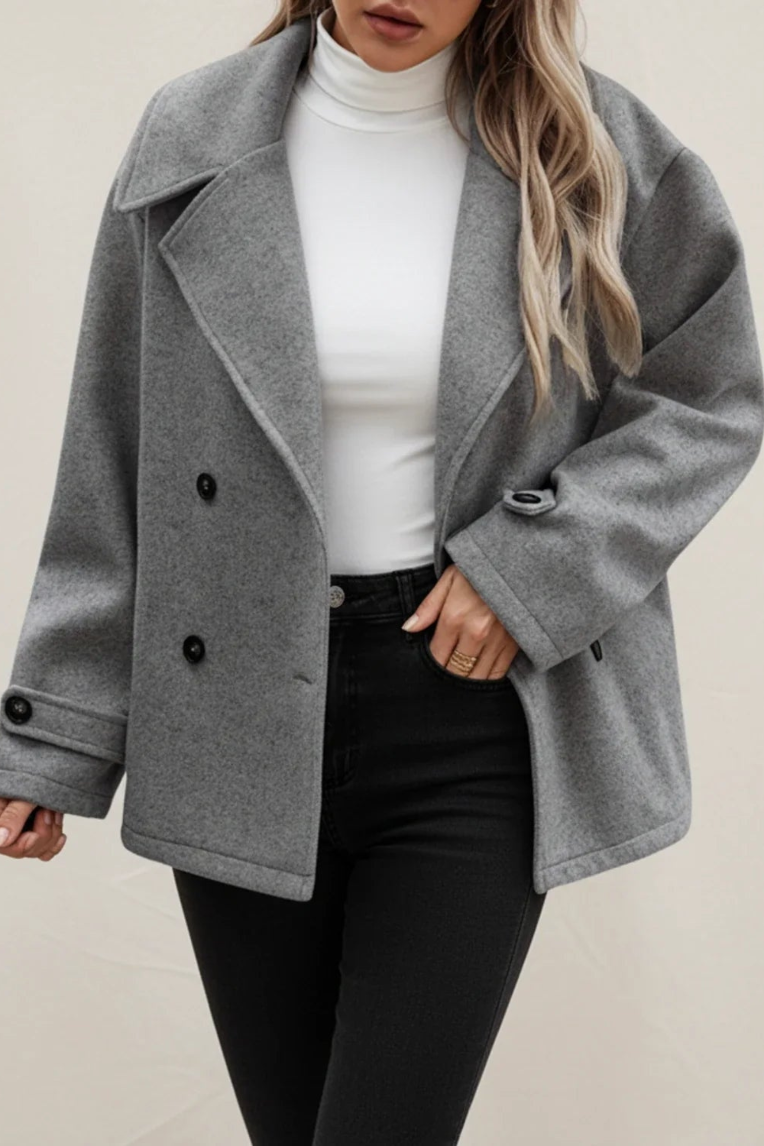 Women's Double Breasted Notched Lapel Pea Coat