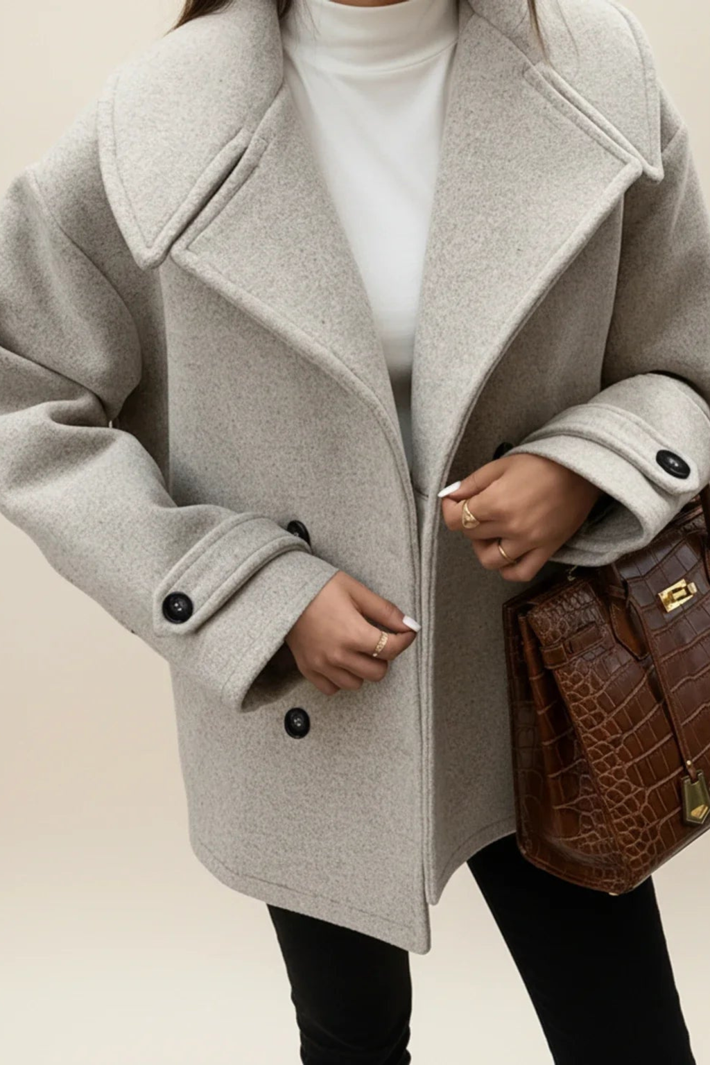 Women's Double Breasted Notched Lapel Pea Coat