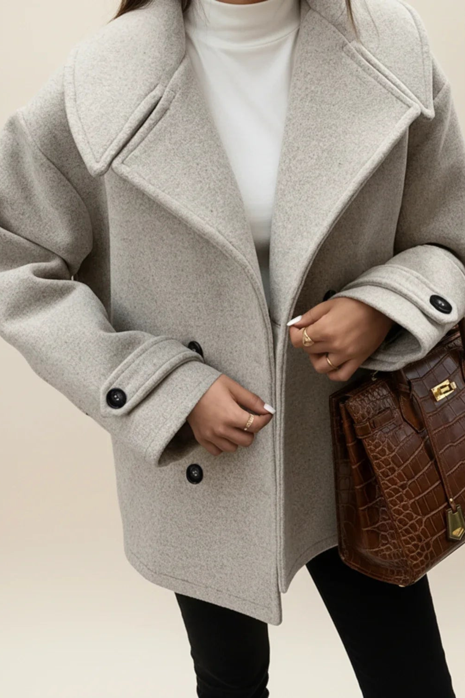 Women's Double Breasted Notched Lapel Pea Coat