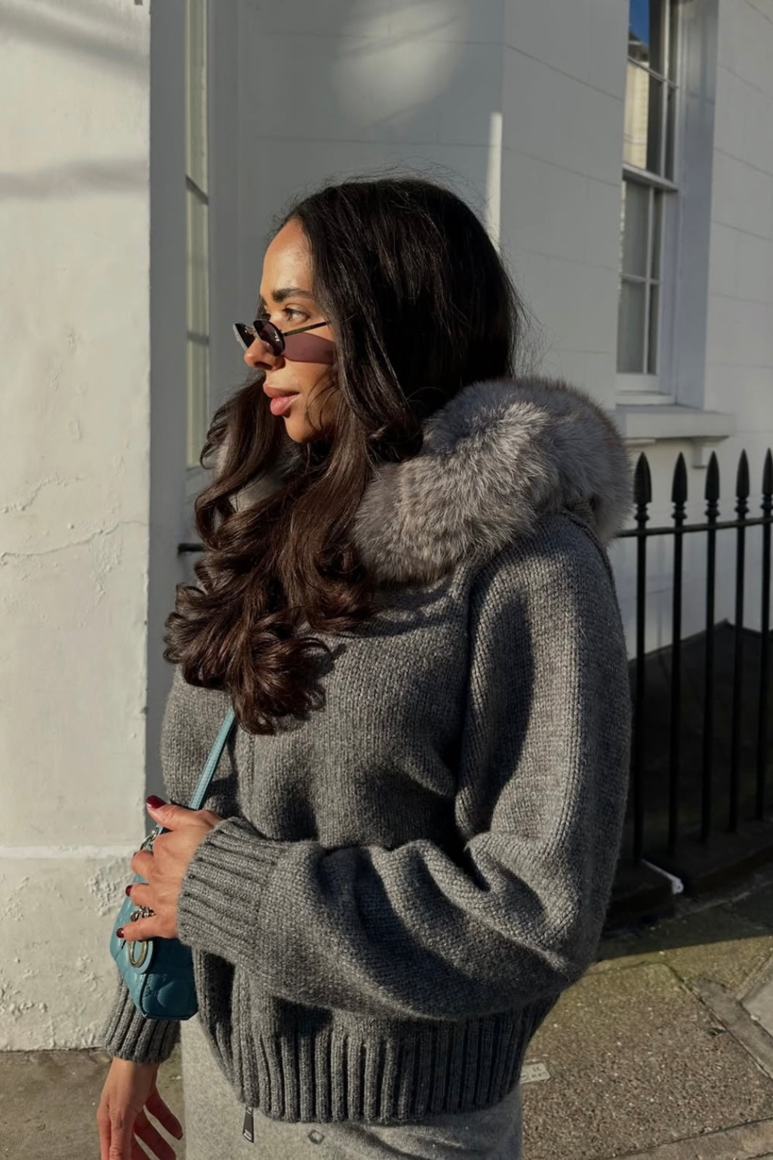 Women's Faux Fur Hooded Knit Jacket