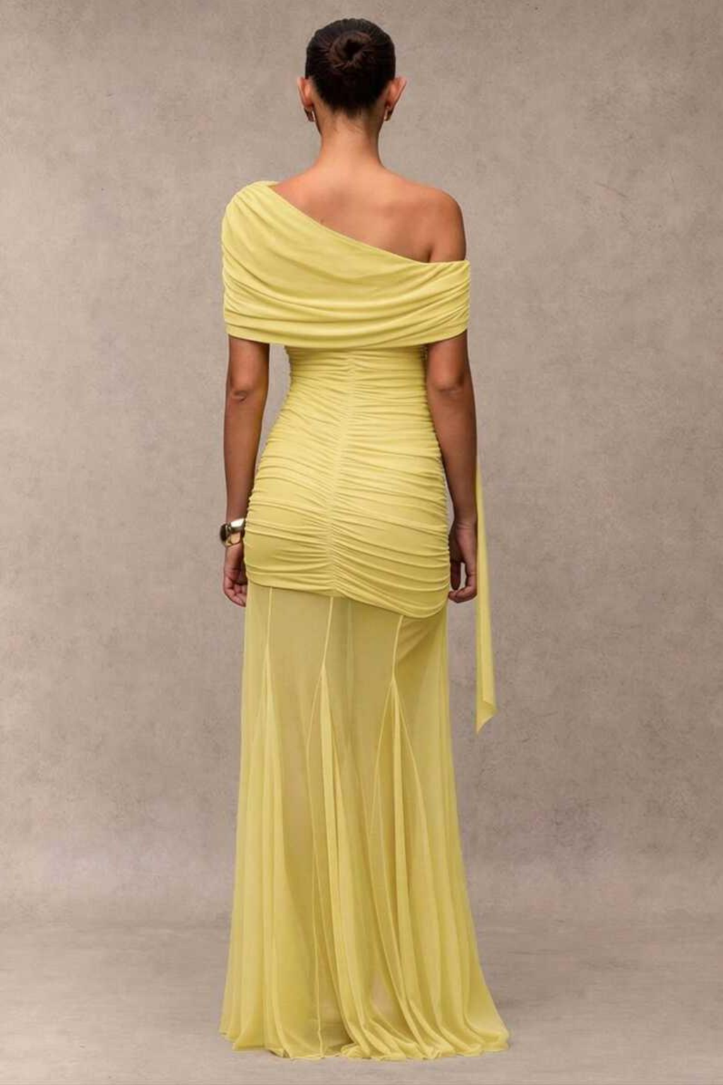 Gathered Asymmetric Neck Maxi Dress