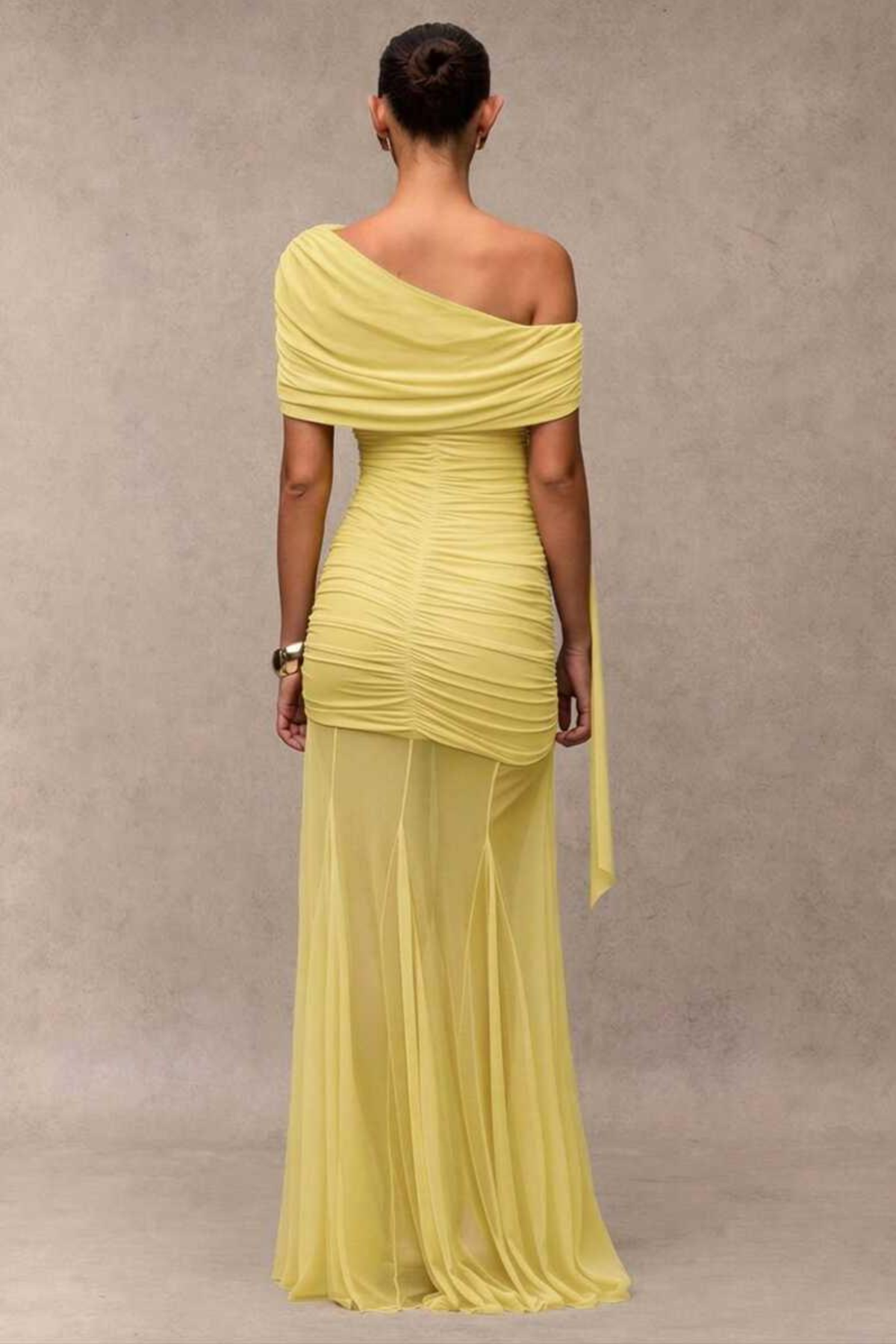 Gathered Asymmetric Neck Maxi Dress