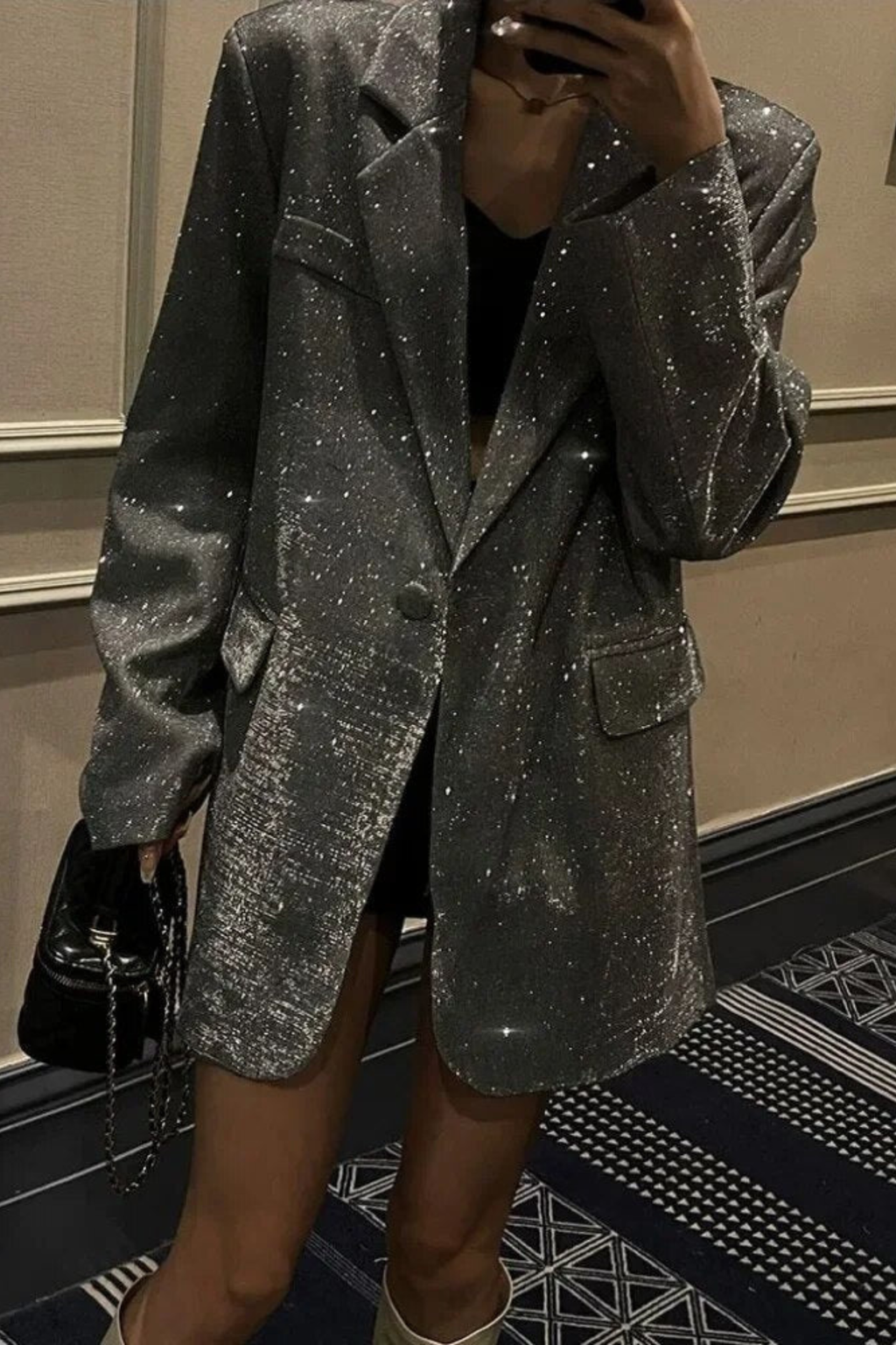 Glitter Notch Collar Tailored Blazer