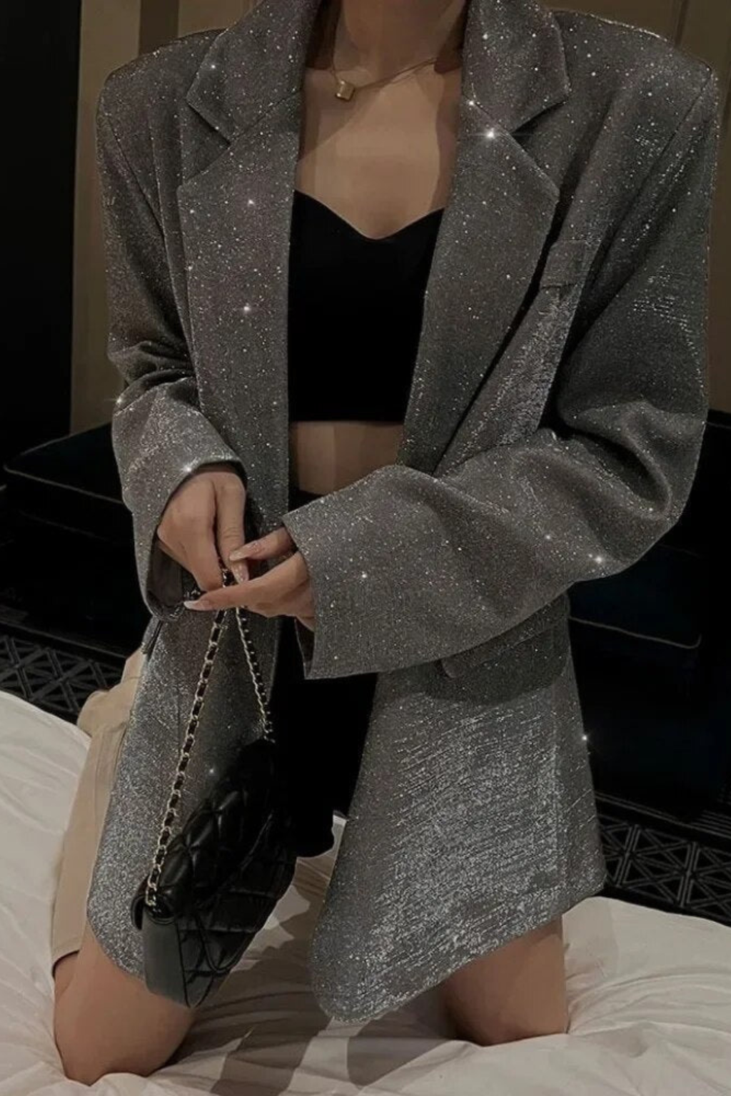 Glitter Notch Collar Tailored Blazer