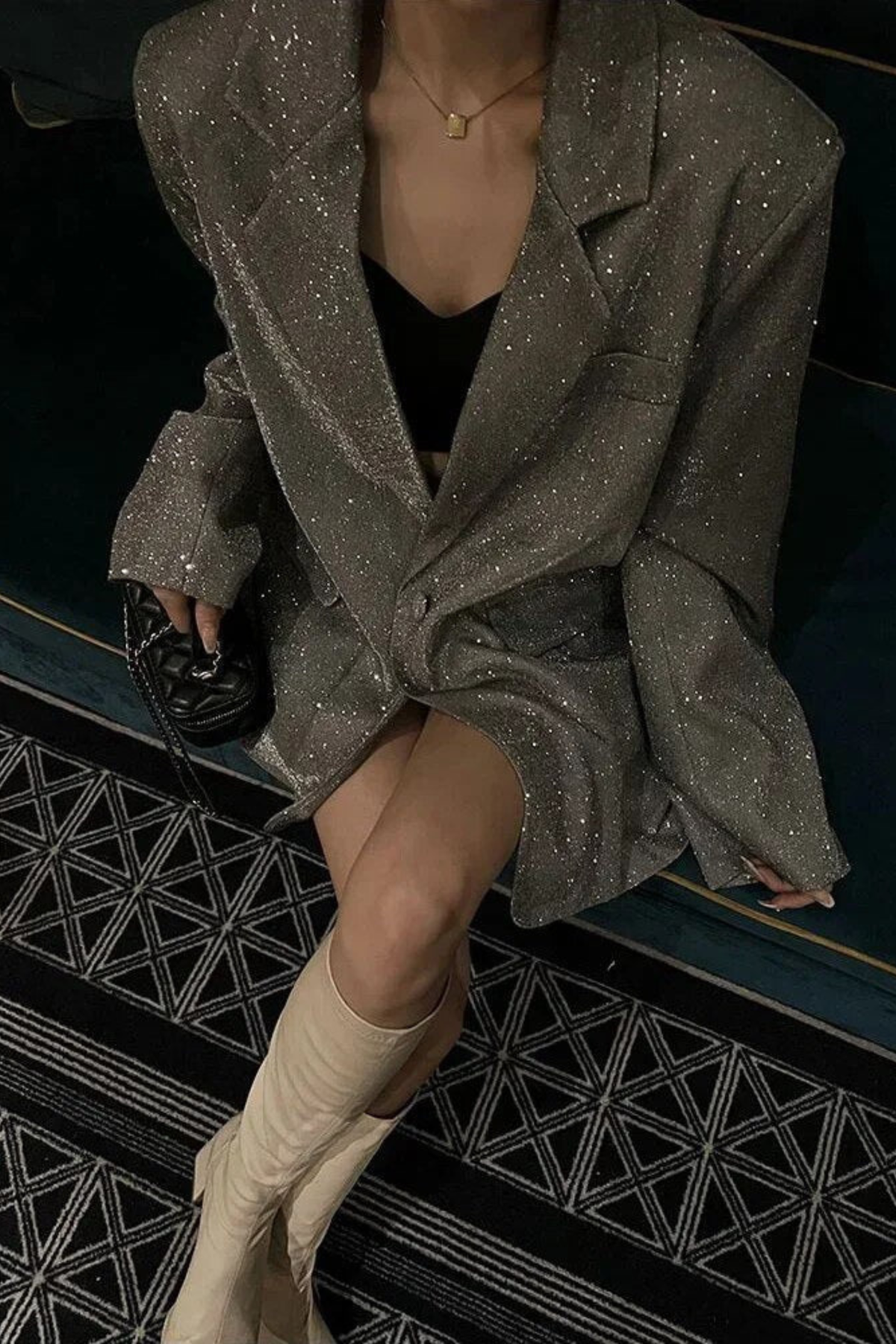 Glitter Notch Collar Tailored Blazer