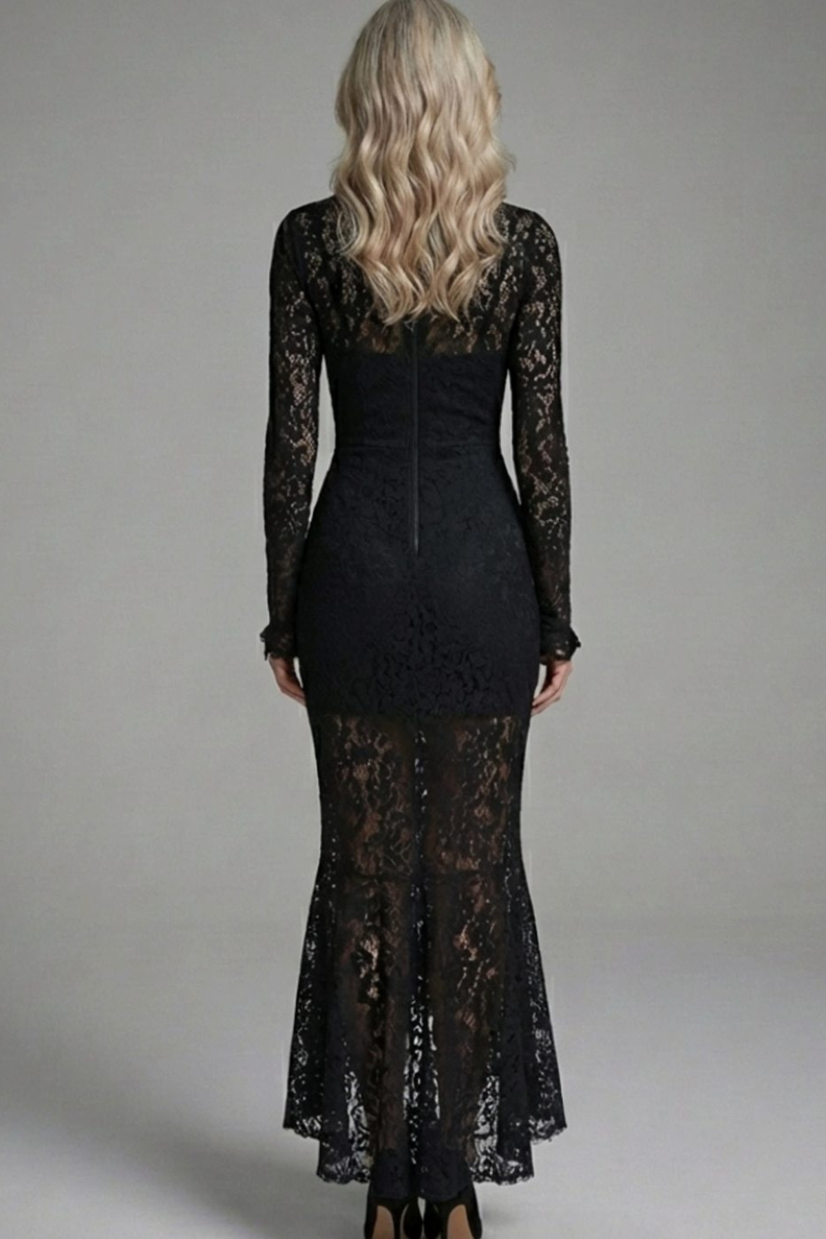 High Neck Lace Mermaid Midi Dress