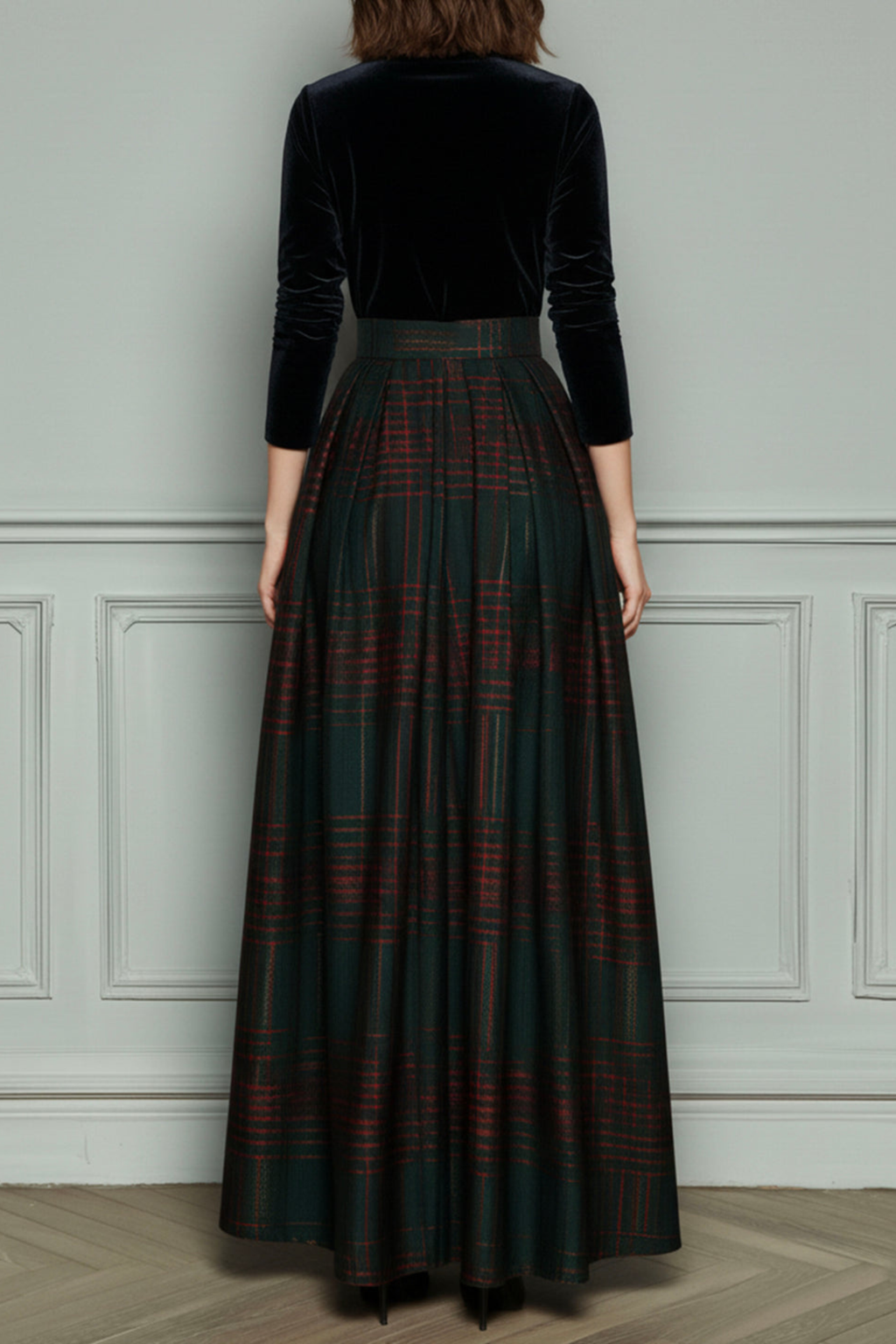 High Waist Plaid Evening Gown