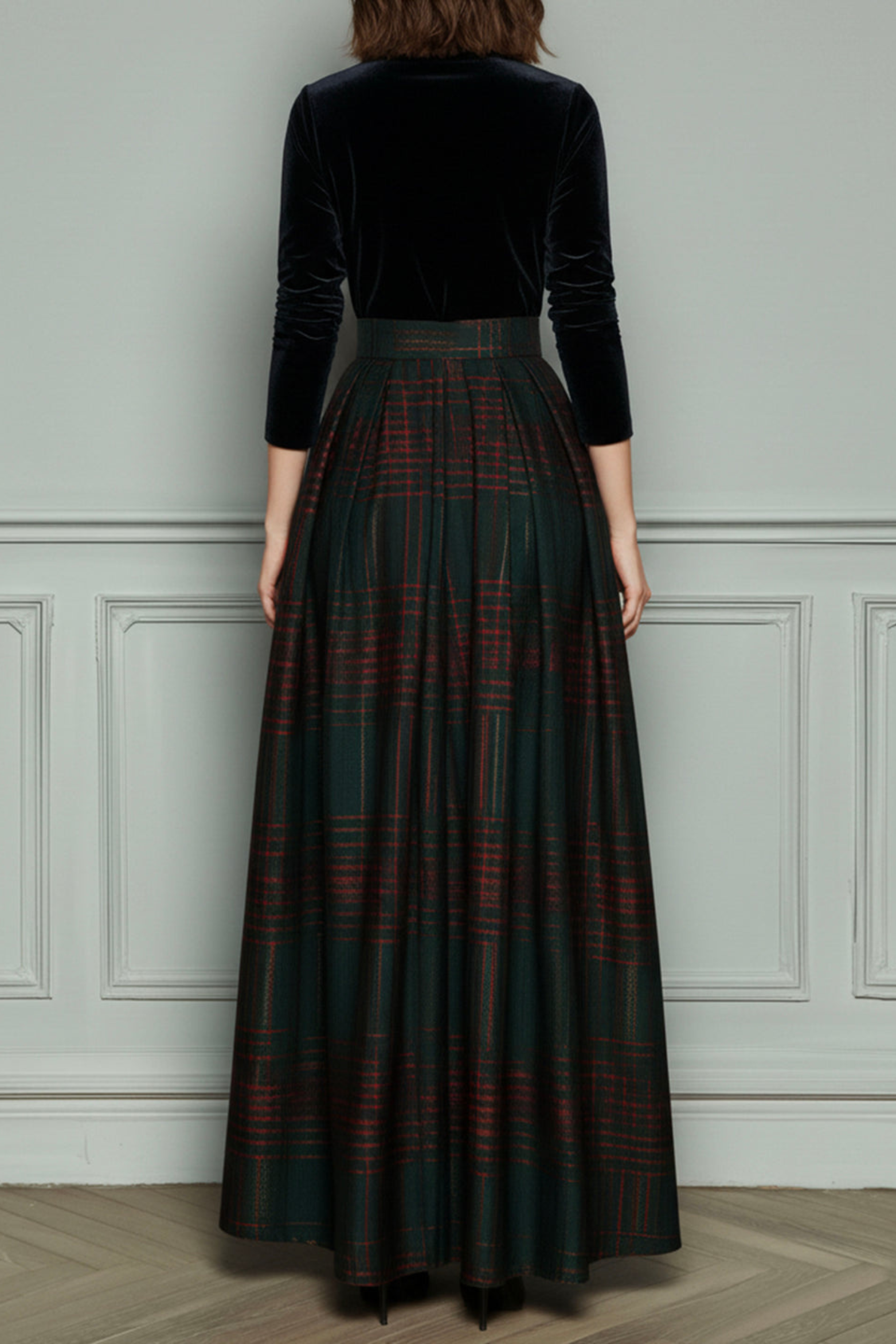 High Waist Plaid Evening Gown