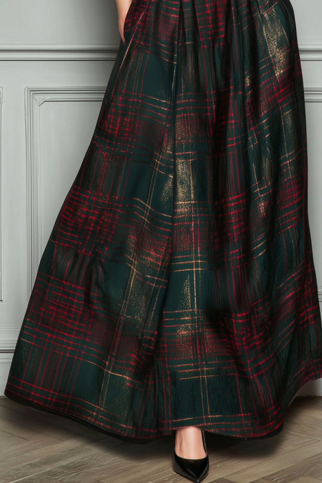 High Waist Plaid Evening Gown