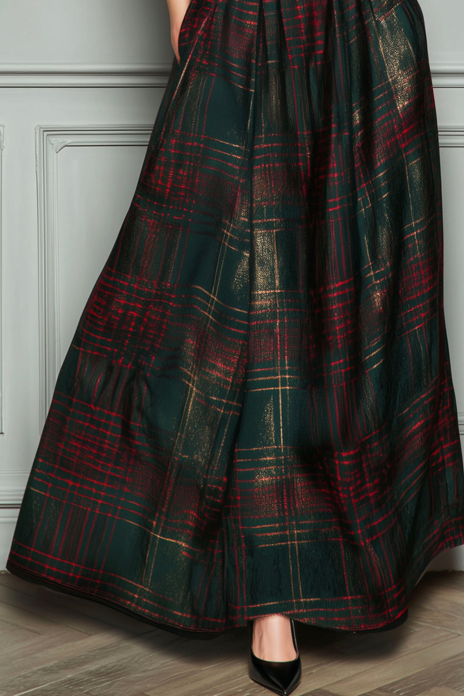 High Waist Plaid Evening Gown