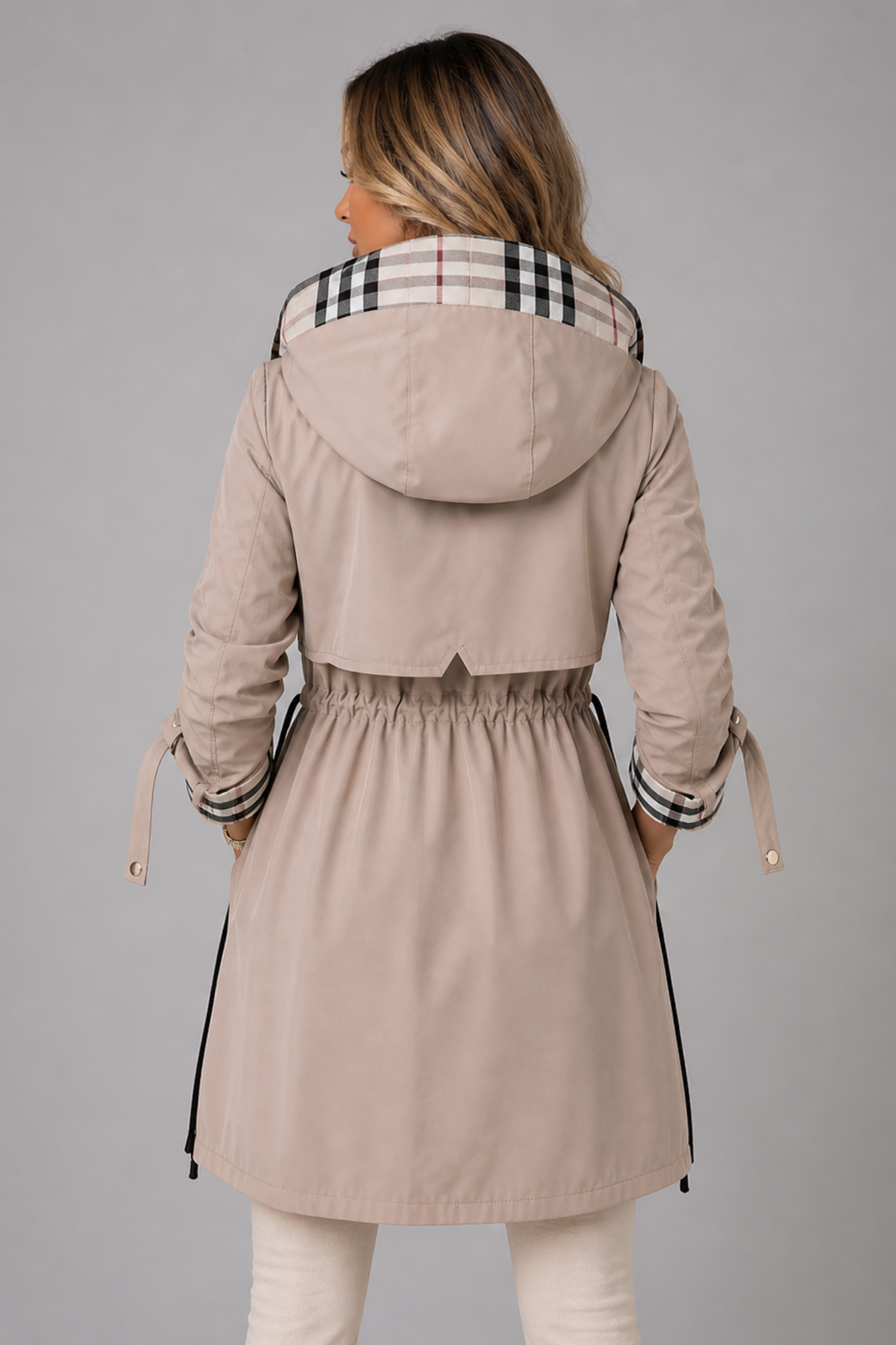 Women's Hooded Adjustable Waist Long Coat