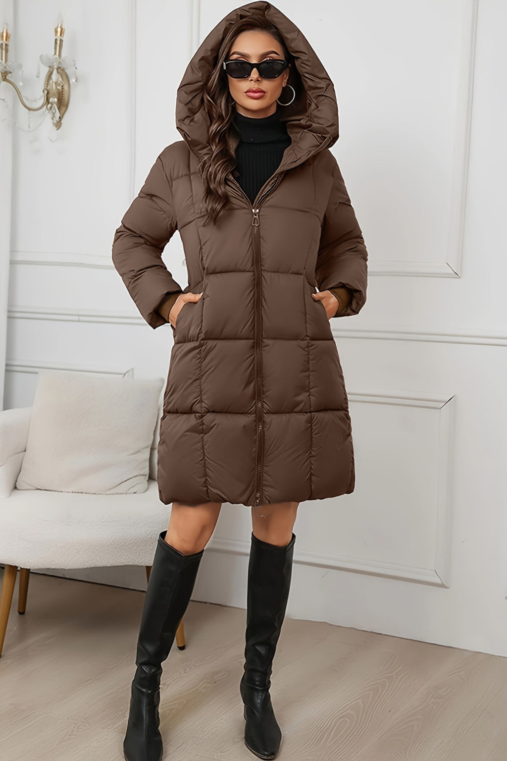 Women's Hooded Longline Puffer Coat