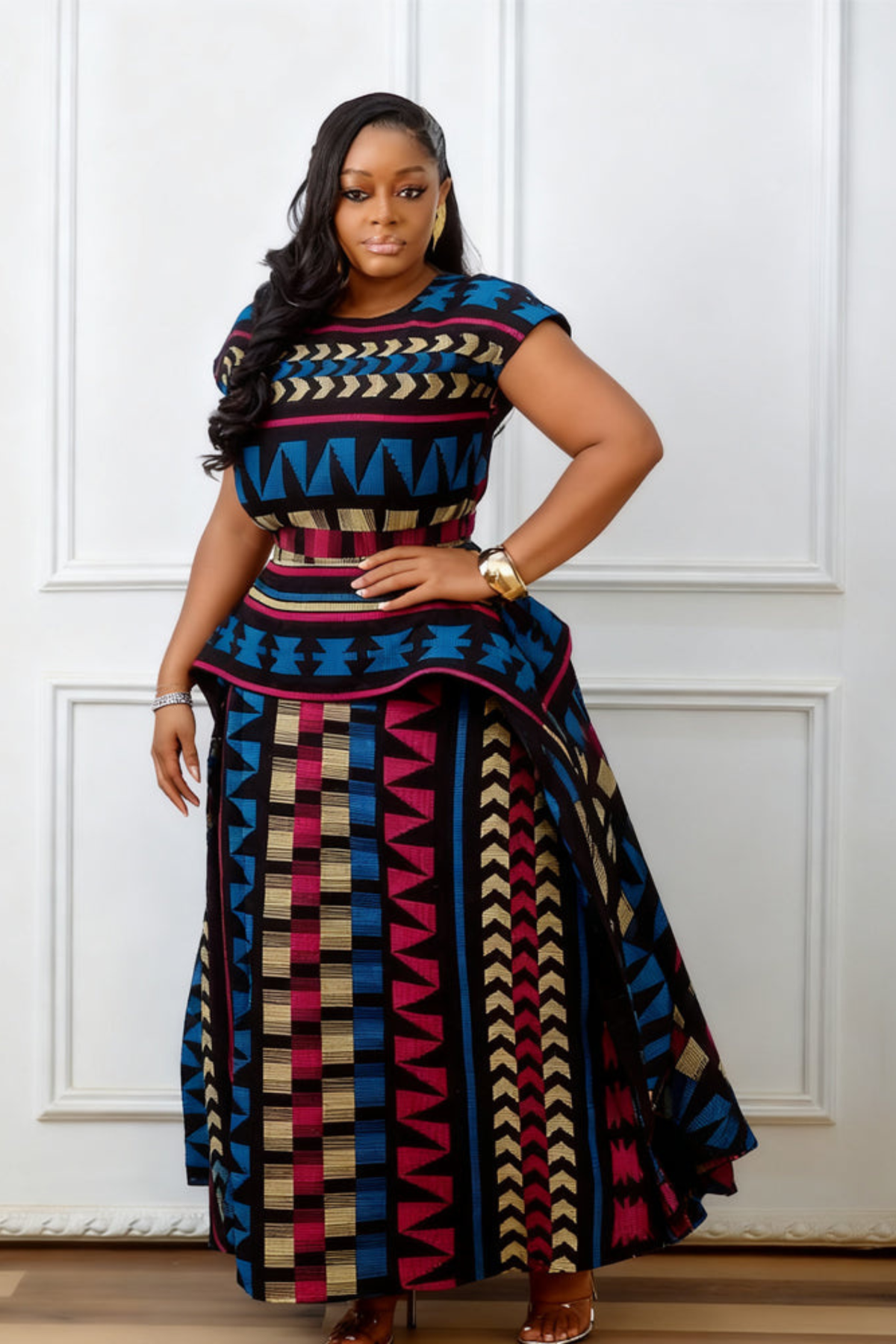 Multicolor African Print Peplum Maxi Dress