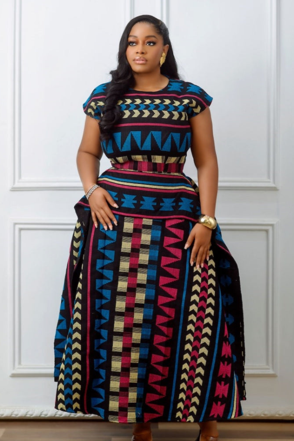 Multicolor African Print Peplum Maxi Dress