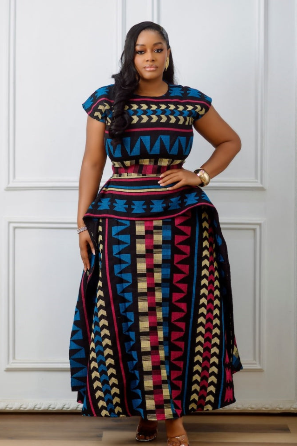 Multicolor African Print Peplum Maxi Dress
