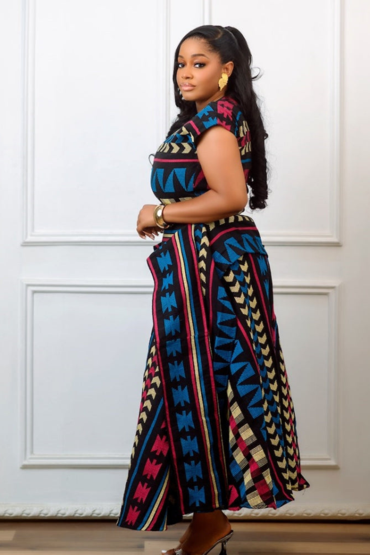 Multicolor African Print Peplum Maxi Dress