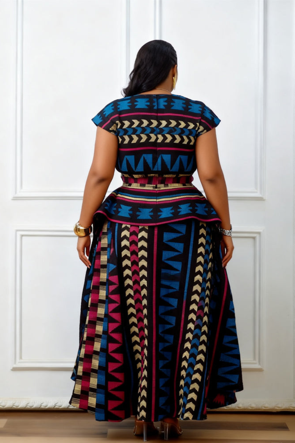 Multicolor African Print Peplum Maxi Dress