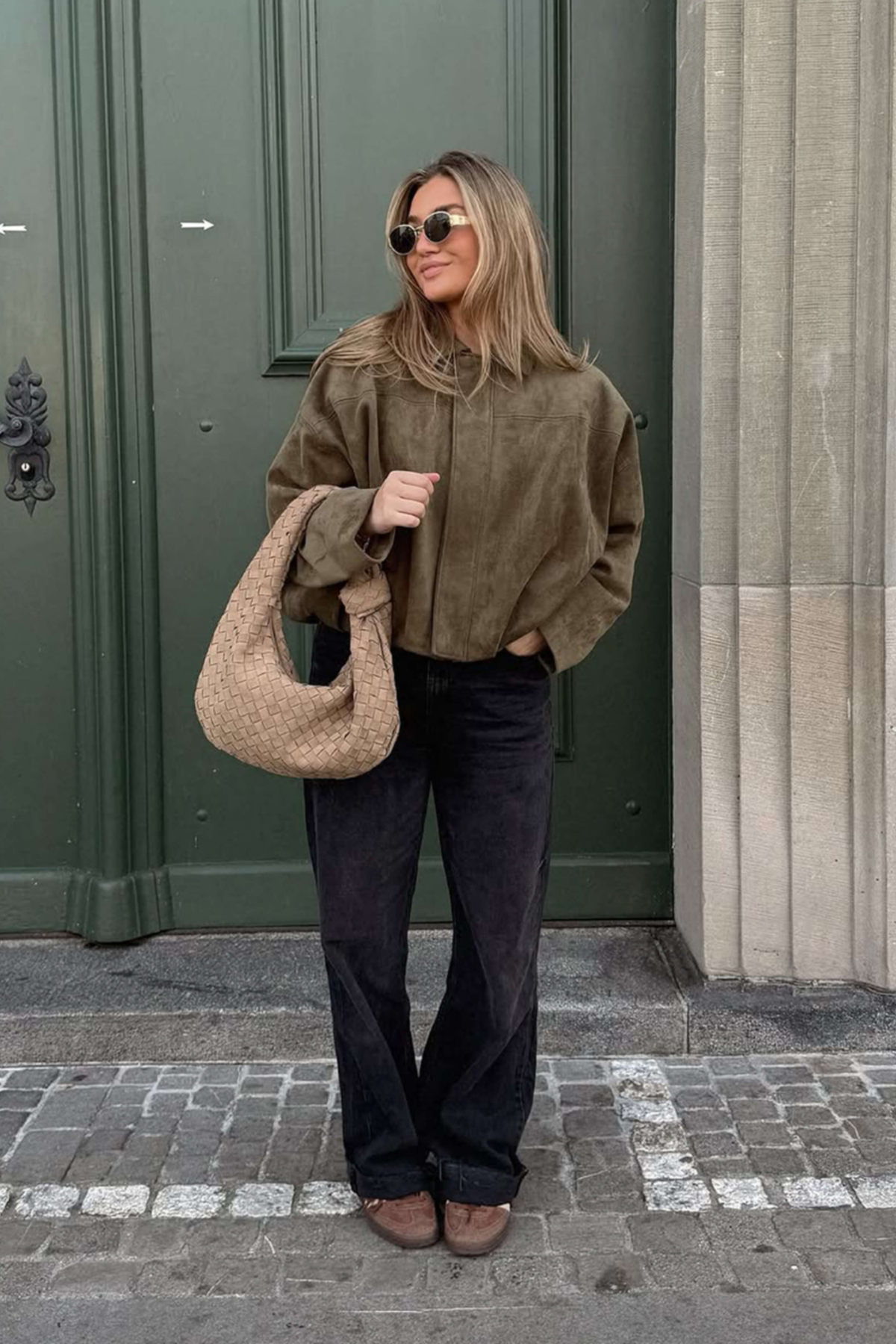 Olive Suede Bomber Jacket