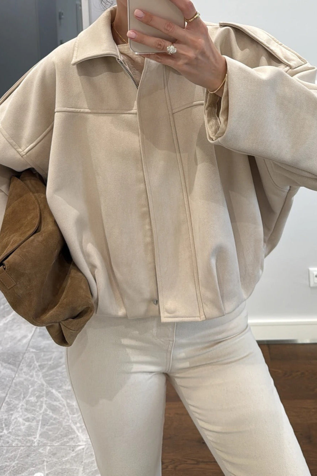 Olive Suede Bomber Jacket