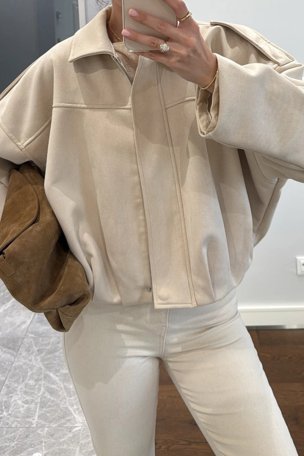 Olive Suede Bomber Jacket