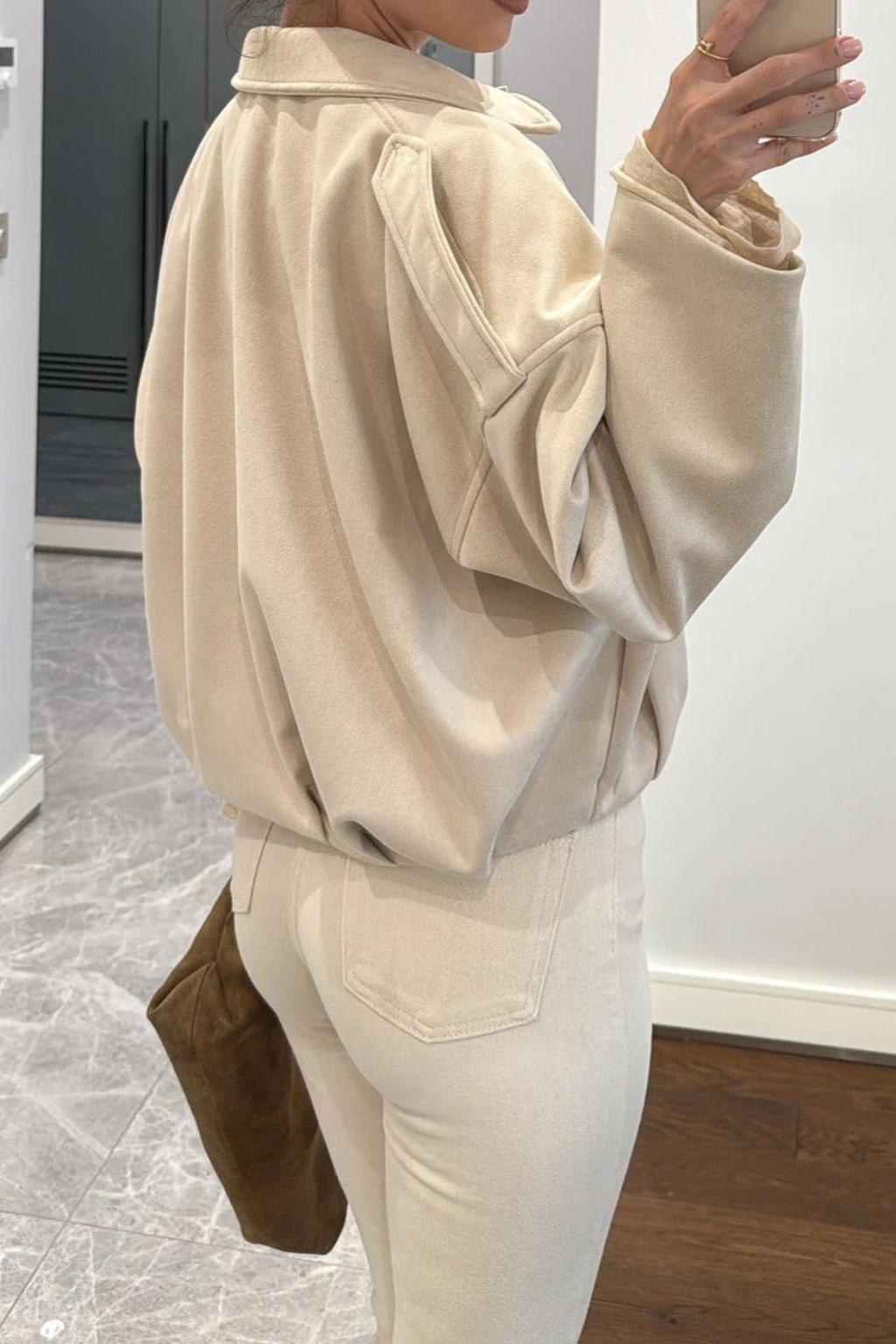 Olive Suede Bomber Jacket