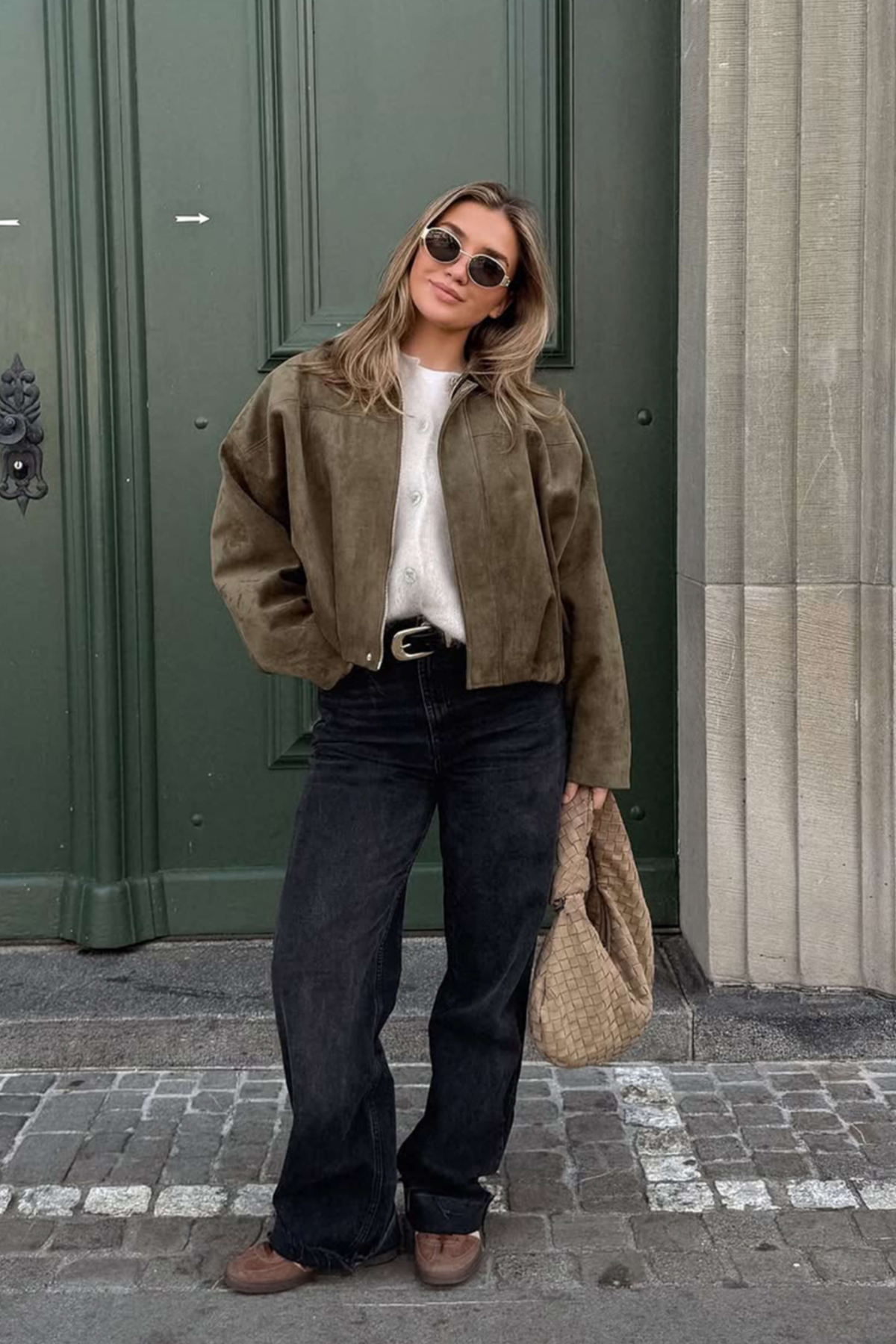 Olive Suede Bomber Jacket
