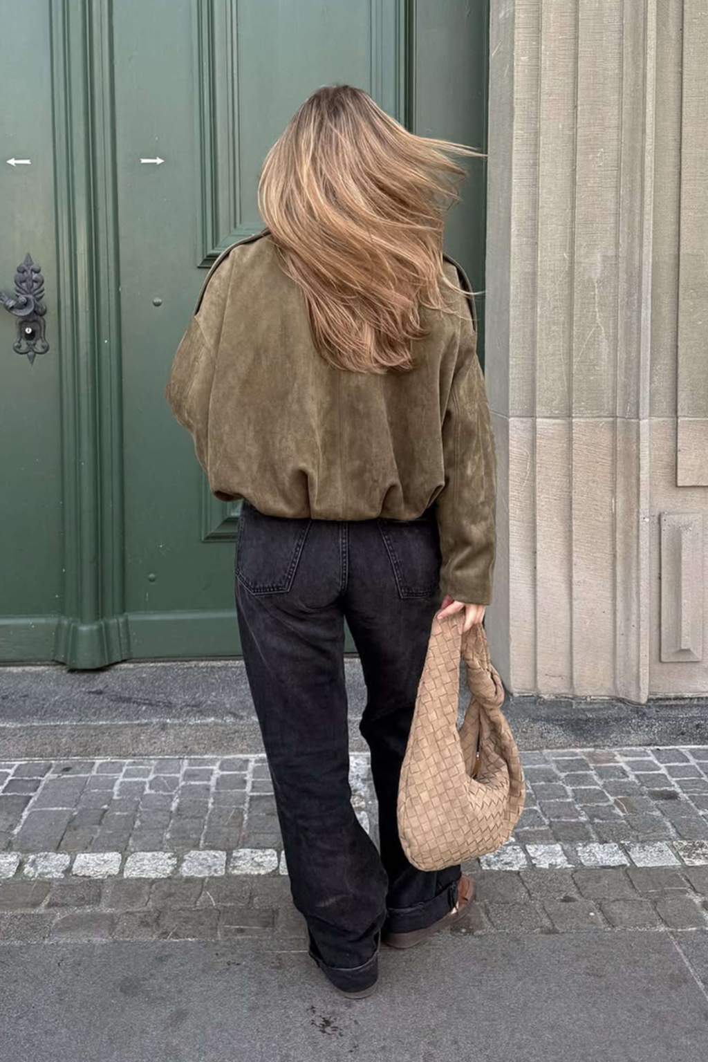 Olive Suede Bomber Jacket