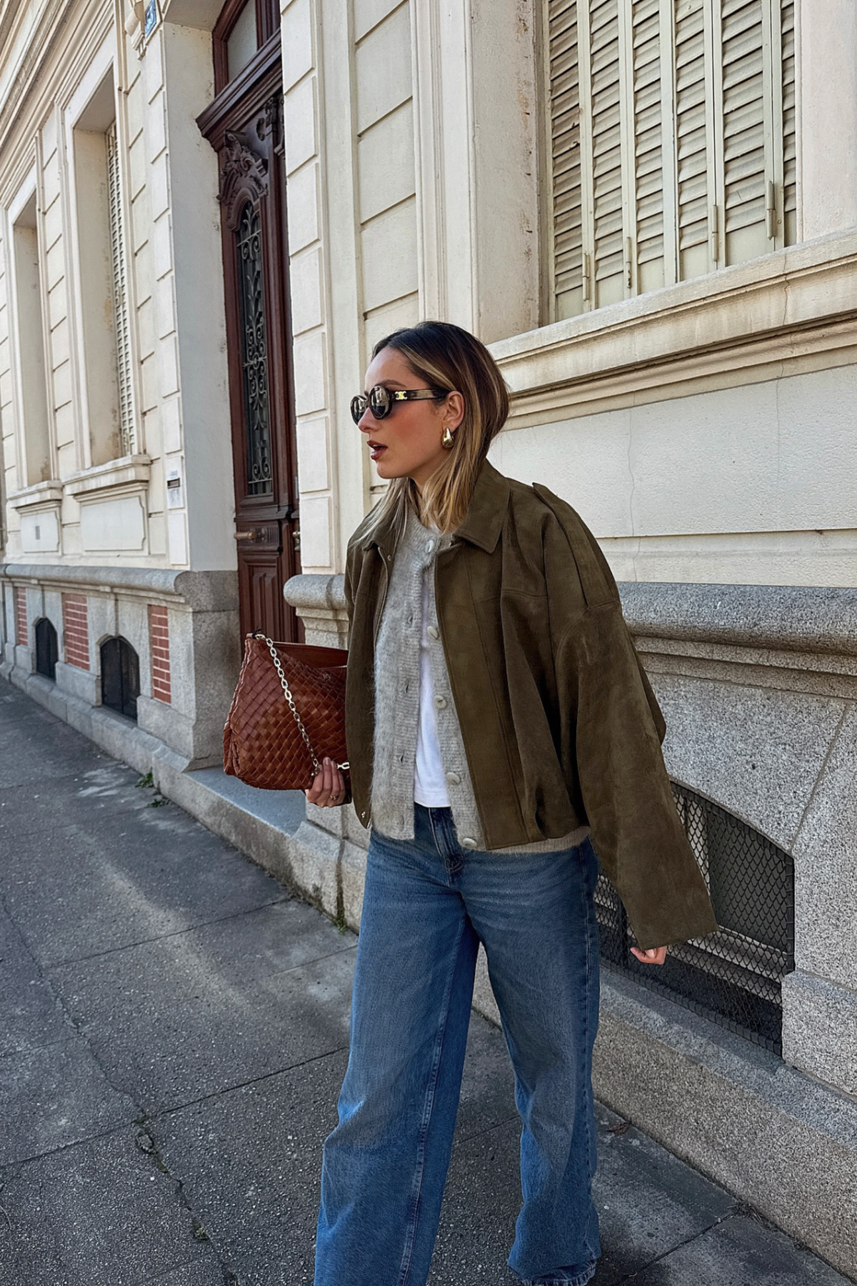 Olive Suede Bomber Jacket