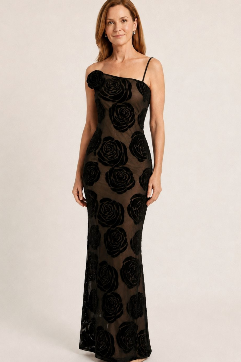 One Shoulder Floral Lace Maxi Dress