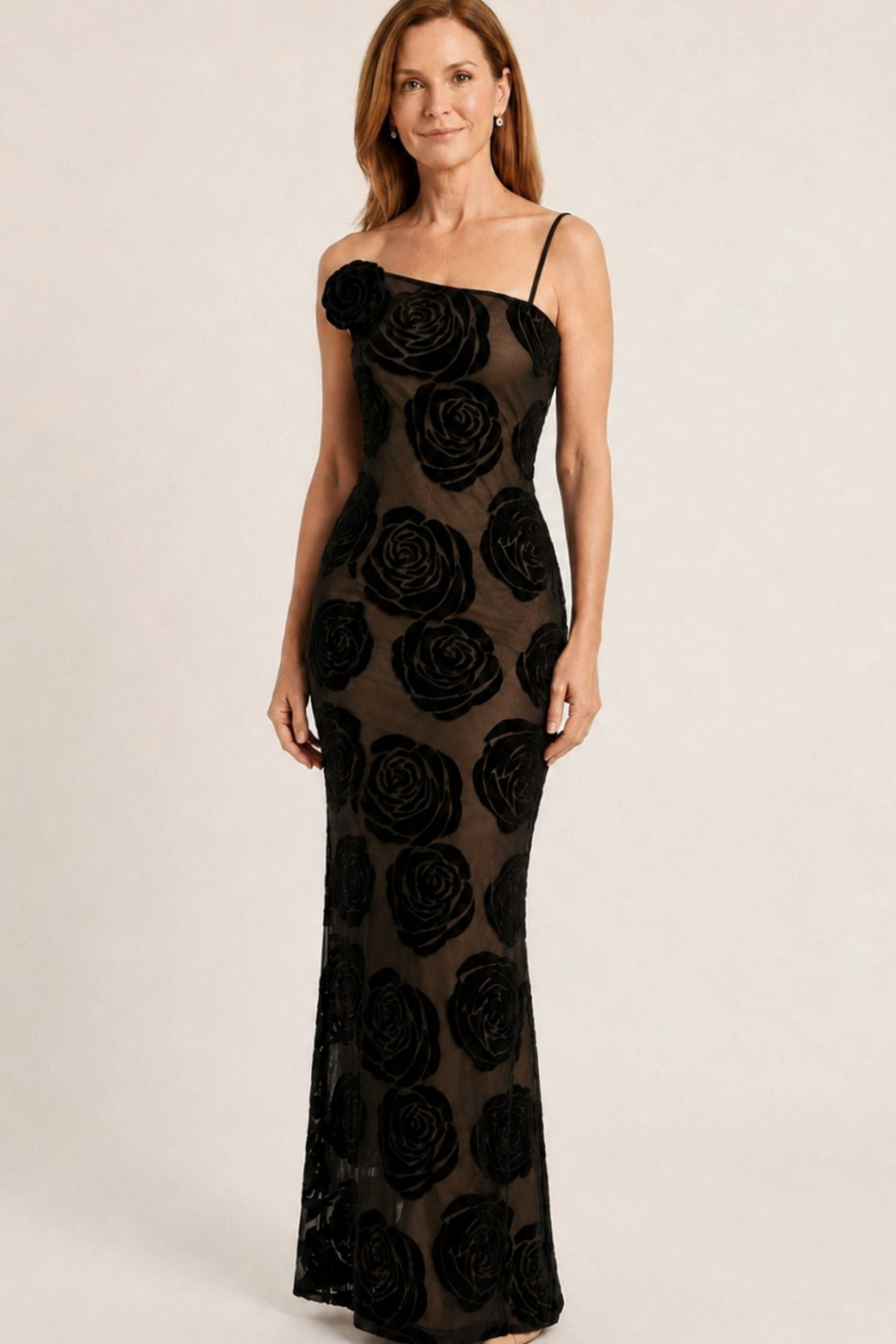 One Shoulder Floral Lace Maxi Dress