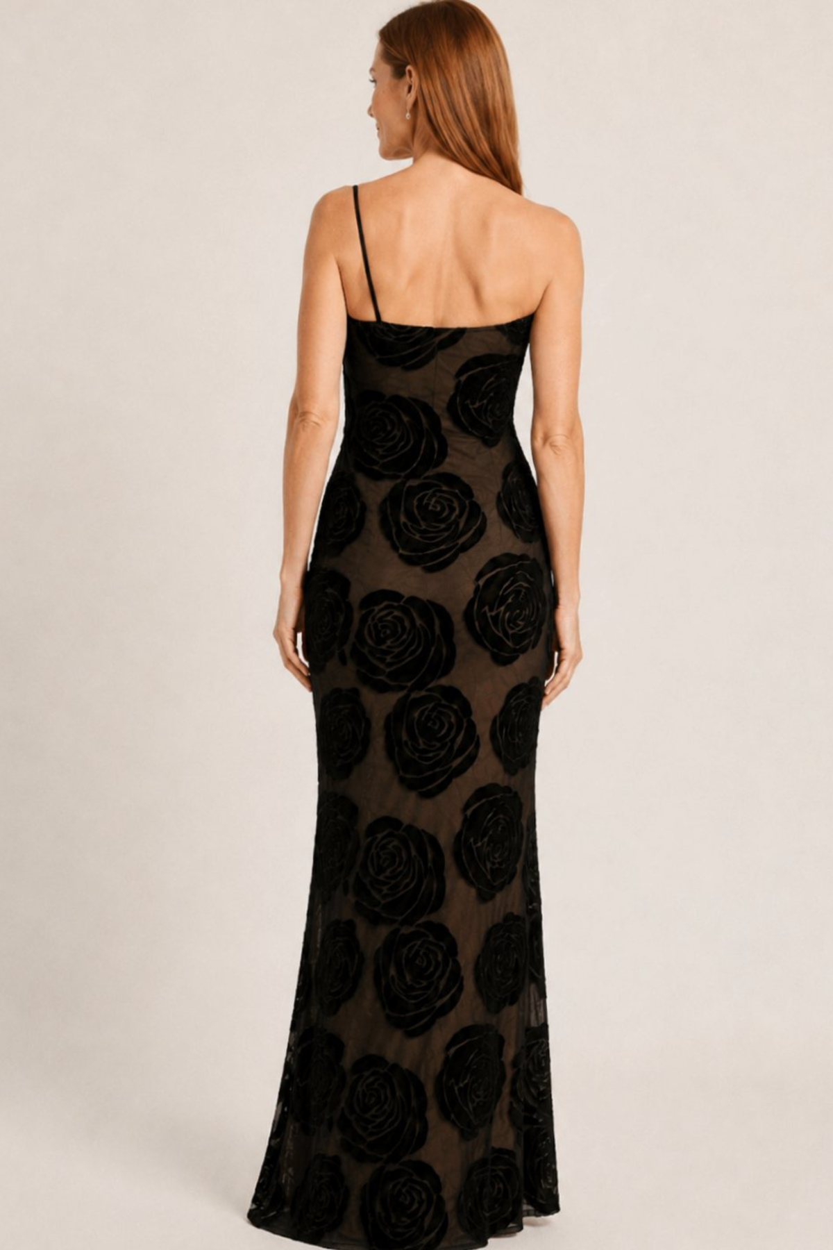 One Shoulder Floral Lace Maxi Dress
