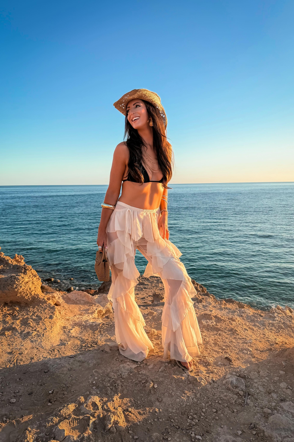 Sheer Mesh Layered Ruffle Pants