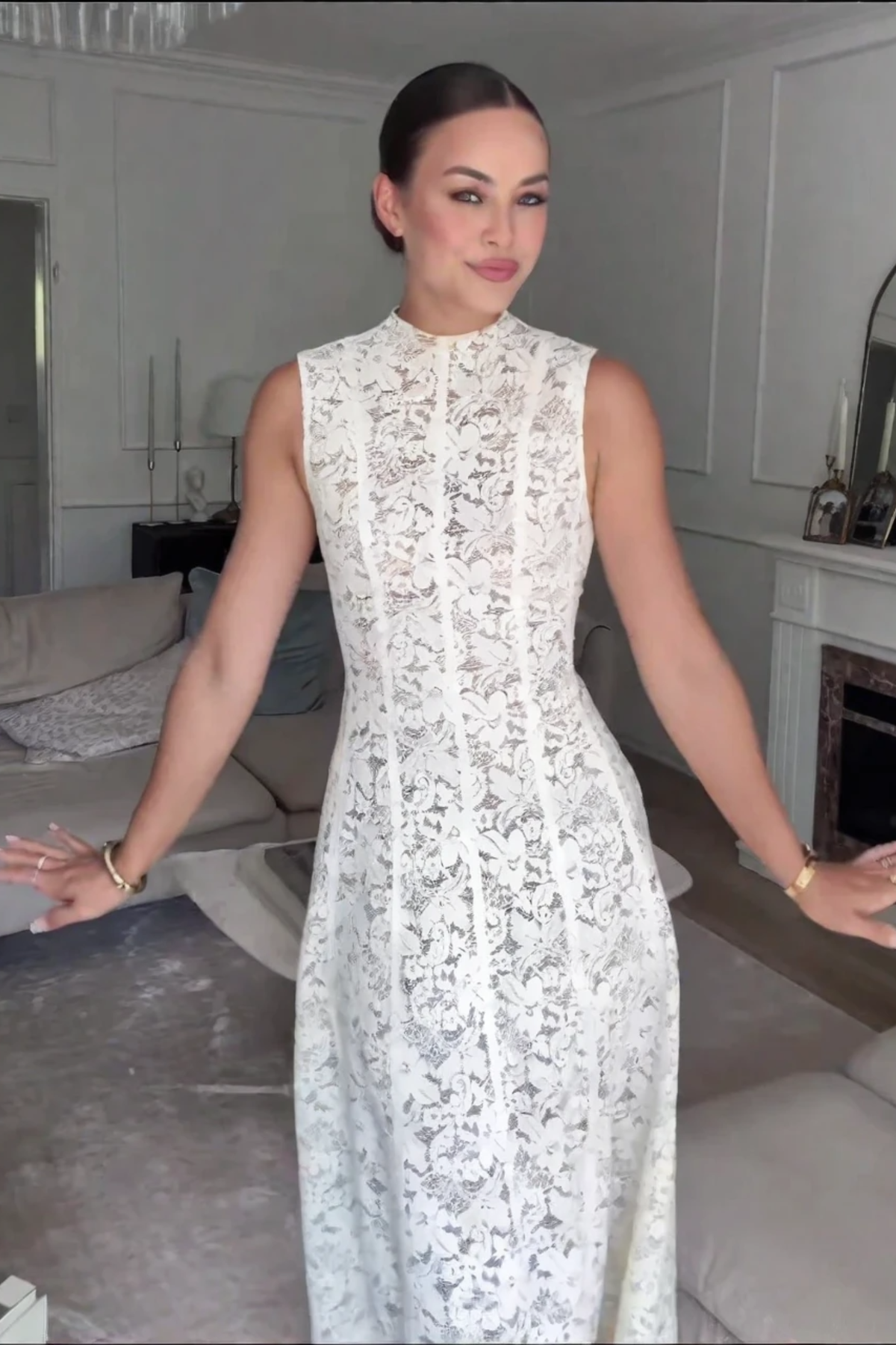 Sleeveless High Neck Lace Maxi Dress