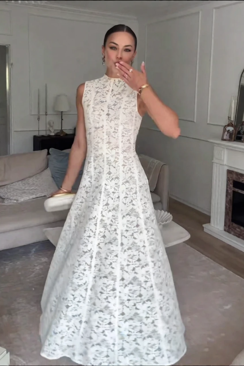 Sleeveless High Neck Lace Maxi Dress
