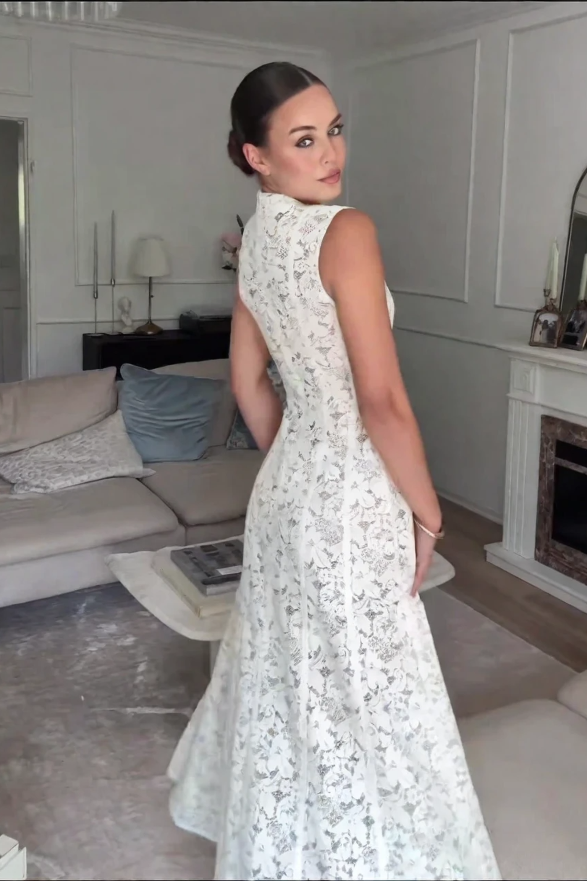 Sleeveless High Neck Lace Maxi Dress