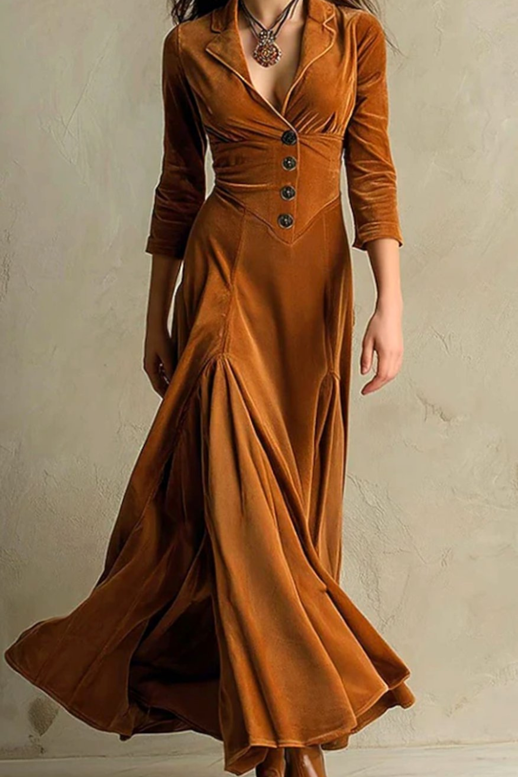 Tailored V Neck Button Front Maxi Dress