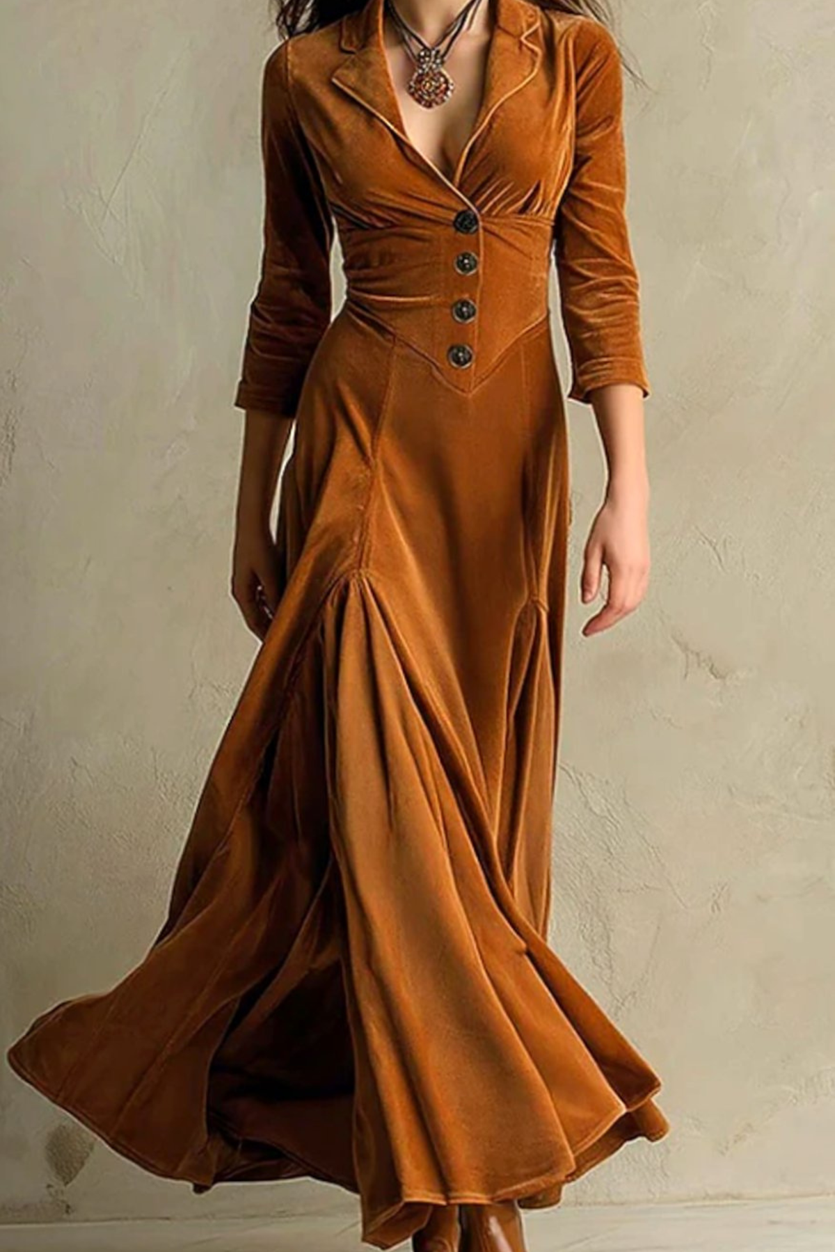 Tailored V Neck Button Front Maxi Dress